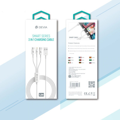 Други USB кабели USB кабел DEVIA Smart Series 3 в 1 Micro Usb / Apple Lighting / USB Type-C бял